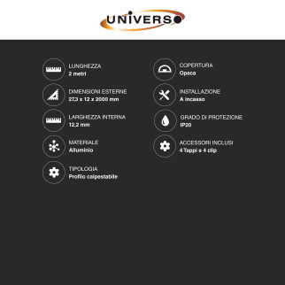 Profilo Piatto Calpestabile in Alluminio 2m per Strisce LED Universo