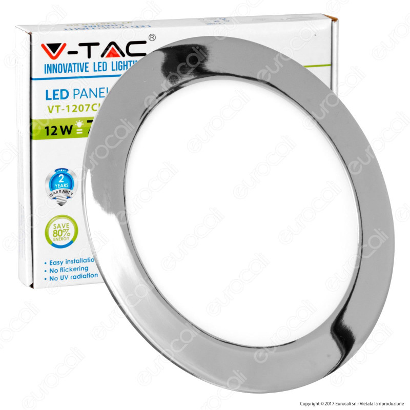 V-Tac VT-1207RD Pannello LED Rotondo 12W SMD Cromato da Incasso con