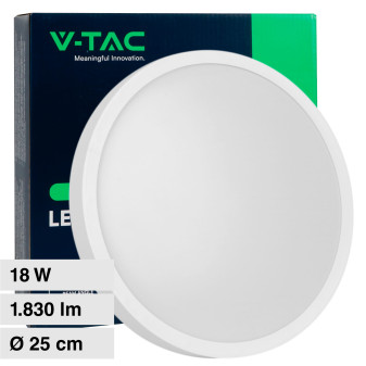 VT-8618 Plafoniera LED Rotonda 18W SMD IP44 Colore Bianco V-Tac