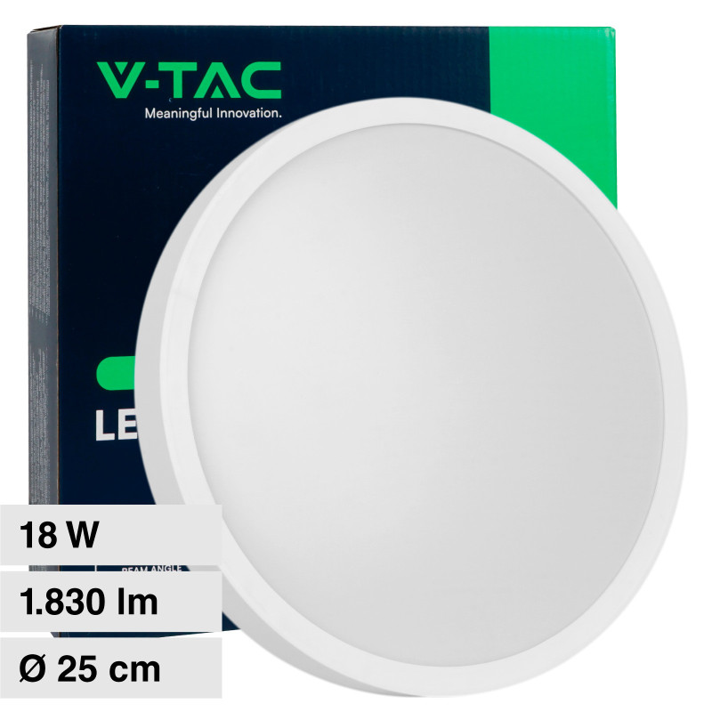 VT-8618 Plafoniera LED Rotonda 18W SMD IP44 Colore Bianco V-Tac