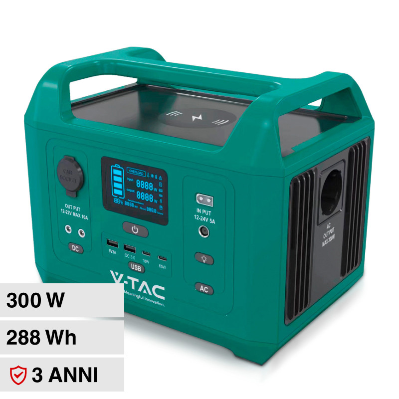 VT-303N Accumulatore Portatile LiFePO4 288Wh 300W V-Tac