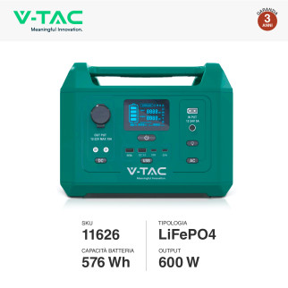 VT-606N Accumulatore Portatile LiFePO4 576Wh 600W V-Tac