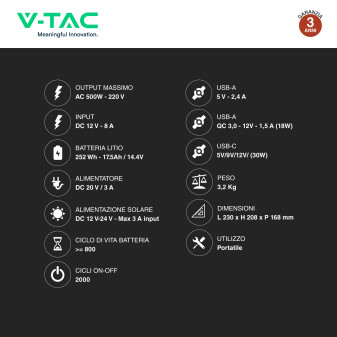 VT-303 Accumulatore Portatile al Litio 252Wh 300W V-Tac