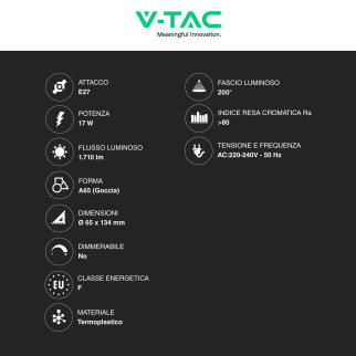 VT-2017 Lampadina LED E27 17W Goccia A65 Goccia SMD V-Tac