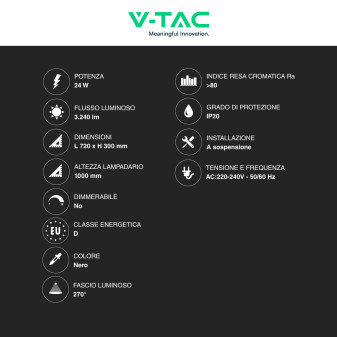 VT-7798 Lampadario LED a Sospensione 24W SMD Colore Nero V-Tac