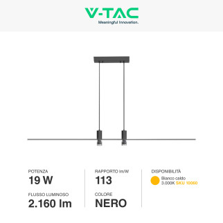 VT-7827 Lampadario LED a Sospensione 19W SMD Colore Nero V-Tac
