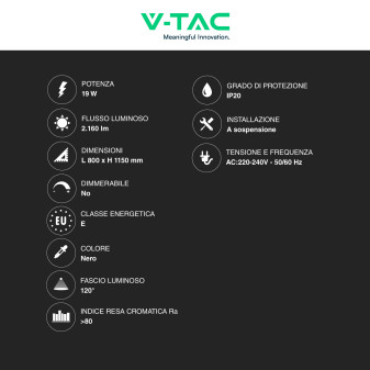 VT-7827 Lampadario LED a Sospensione 19W SMD Colore Nero V-Tac