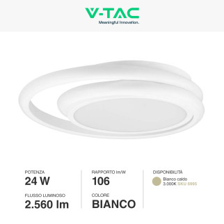 VT-7783 Plafoniera LED Rotonda 24W SMD in Metallo Colore Bianco V-Tac