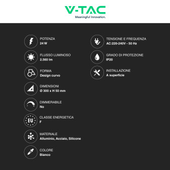 VT-7783 Plafoniera LED Rotonda 24W SMD in Metallo Colore Bianco V-Tac