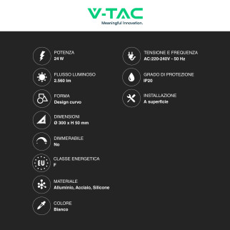 VT-7783 Plafoniera LED Rotonda 24W SMD in Metallo Colore Bianco V-Tac