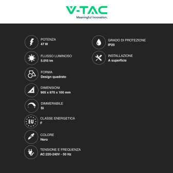 VT-7926 Plafoniera LED Design Rettangolare 47W Dimmerabile  V-Tac