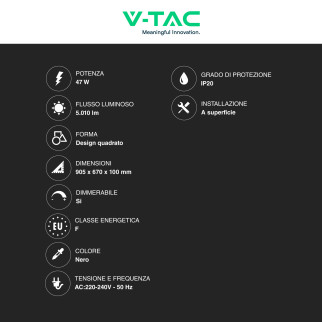 VT-7926 Plafoniera LED Design Rettangolare 47W Dimmerabile  V-Tac
