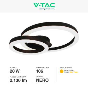 VT-7787 Plafoniera LED SMD Design Tonda 20 W Alluminio Nero V-Tac