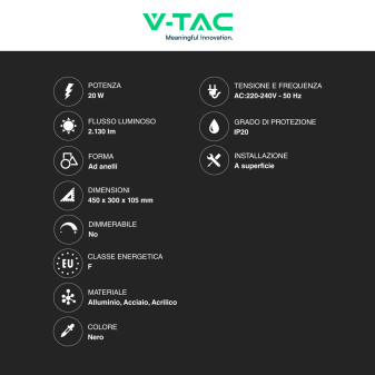 VT-7787 Plafoniera LED SMD Design Tonda 20 W Alluminio Nero V-Tac