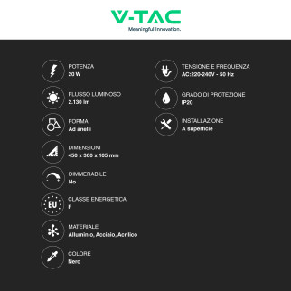 VT-7787 Plafoniera LED SMD Design Tonda 20 W Alluminio Nero V-Tac