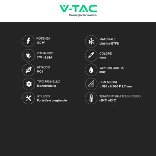 VT-10100 Pannello Fotovoltaico 100W Portatile IP67 V-Tac