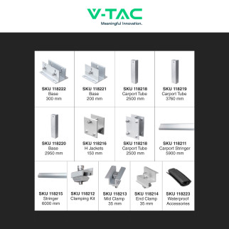V-Tac Kit Pensilina in Metallo da 2 Posti Auto per Pannelli Fotovoltaici