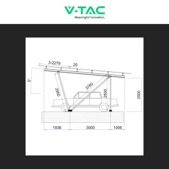 V-Tac Kit Pensilina in Metallo da 2 Posti Auto per Pannelli Fotovoltaici