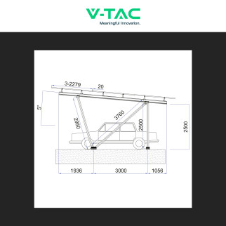 V-Tac Kit Pensilina in Metallo da 2 Posti Auto per Pannelli Fotovoltaici