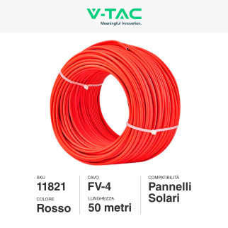 Cavo per Pannelli Solari Fotovoltaici FV-4 V-Tac Rosso 50mt