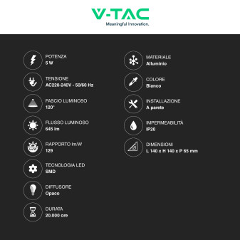 VT-757 Lampada LED da Muro 5W Ruotabile SMD Bianca V-Tac