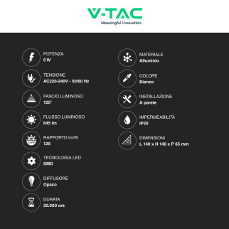 VT-757 Lampada LED da Muro 5W Ruotabile SMD Bianca V-Tac