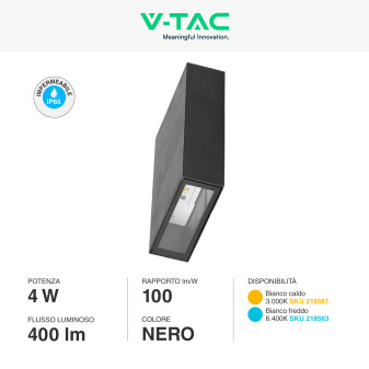 VT-844 Lampada LED da Muro 4W SMD IP65 Colore Nero V-Tac