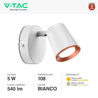 VT-806 Lampada LED da Parete 5W SMD Orientabile Bianca V-Tac