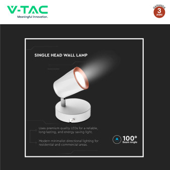 VT-806 Lampada LED da Parete 5W SMD Orientabile Bianca V-Tac