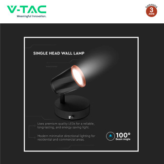 VT-806 Lampada LED da Parete 5W SMD Orientabile Nera V-Tac