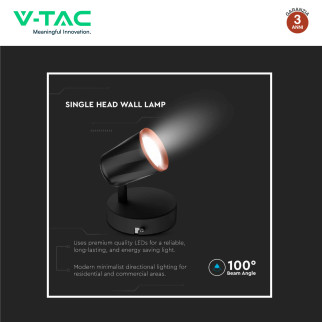 VT-806 Lampada LED da Parete 5W SMD Orientabile Nera V-Tac