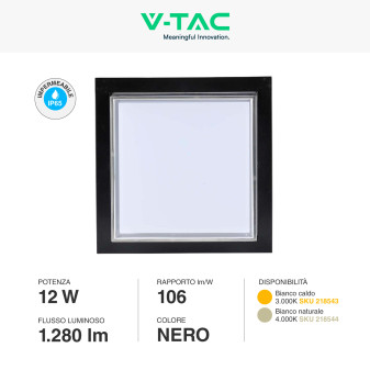VT-828 Lampada LED da Muro 12W SMD Applique Nera IP65 V-Tac