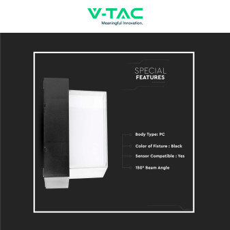 VT-828 Lampada LED da Muro 12W SMD Applique Nera IP65 V-Tac