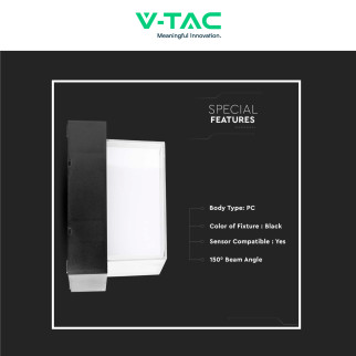 VT-828 Lampada LED da Muro 12W SMD Applique Nera IP65 V-Tac