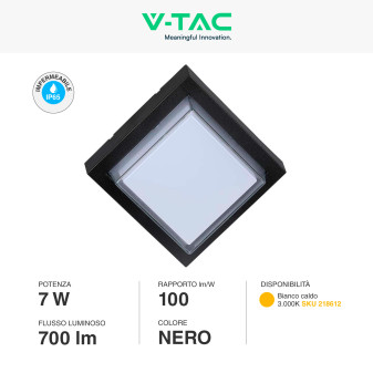 VT-831 Lampada LED da Muro 7W SMD Applique Nera V-Tac IP65