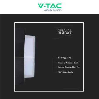 VT-831 Lampada LED da Muro 7W SMD Applique Nera V-Tac IP65