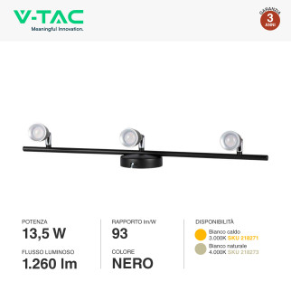 VT-813 Lampada LED da Parete 13,5W SMD Colore Nero V-Tac