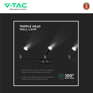 VT-813 Lampada LED da Parete 13,5W SMD Colore Nero V-Tac