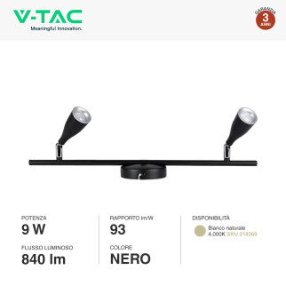 VT-810 Lampada LED da Parete 9W SMD Colore Nero V-Tac
