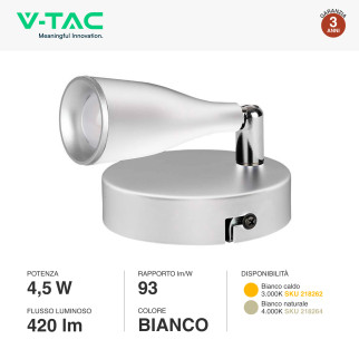 VT-805 Lampada LED Parete 4,5W SMD Orientabile Bianca V-Tac