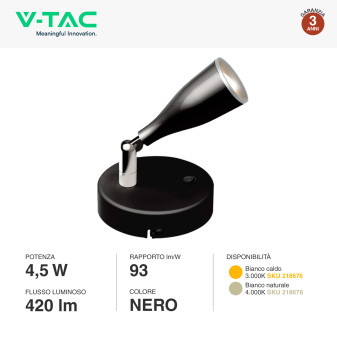 VT-805 Lampada LED da Parete 4,5W SMD Colore Nero V-Tac