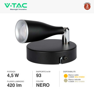Lampada LED Parete 4,5W SMD Orientabile Bianca V-Tac VT-805