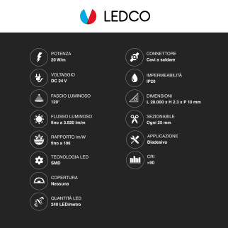 Striscia LED 400W Flessibile SMD Monocolore 24V 20m LEDCO