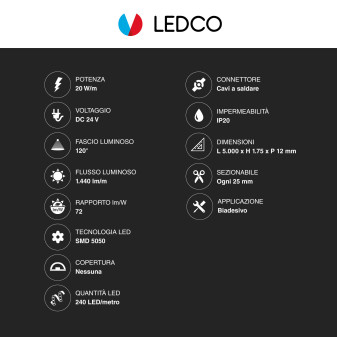 Striscia LED 100W Flessibile SMD Monocolore 24V 5m LEDCO
