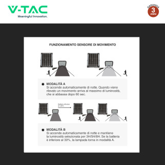 VT-432 Faro LED 30W IP65 Pannello Solare con Sensore Telecomando V-Tac