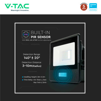 Faro LED 10W SMD Chip Samsung con Sensore IP65 VT-118S V-Tac