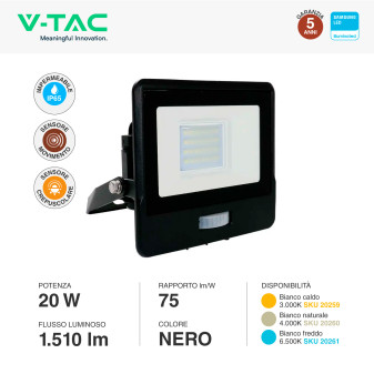 VT-128S Faro LED 20W SMD Chip Samsung con Sensore IP65 V-Tac