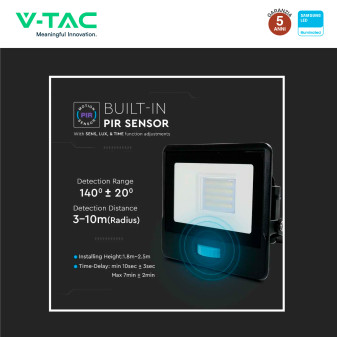 VT-128S Faro LED 20W SMD Chip Samsung con Sensore IP65 V-Tac