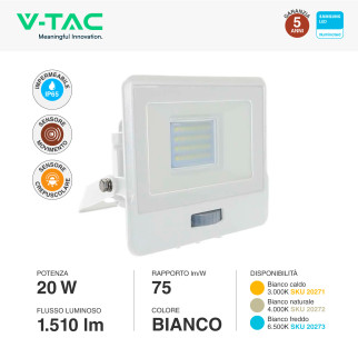 Faro LED 20W SMD VT-128S Chip Samsung con Sensore IP65 V-Tac