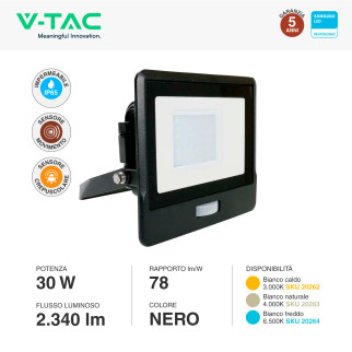 VT-138S Faro LED 30W SMD Chip Samsung con Sensore IP65 V-Tac